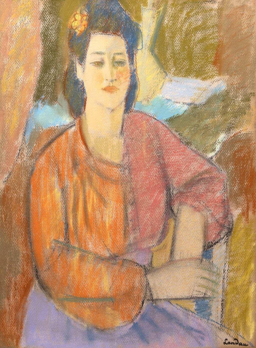 School Of Paris - Zygmunt Landau - Woman In An Orange Blouse - Pastel - Signed