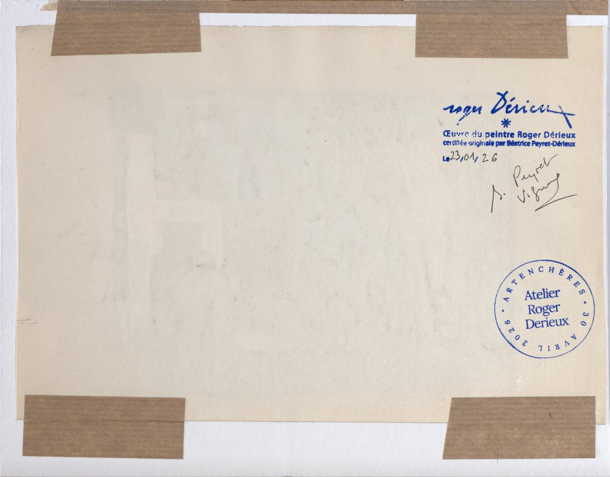 Roger Derieux - The Masons - Gouache - About 1955 - Authentication Stamp-photo-3