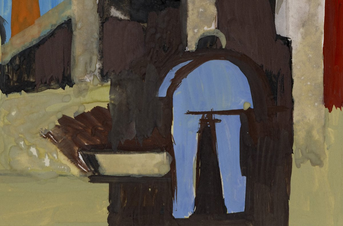 Roger Derieux - The Masons - Gouache - About 1955 - Authentication Stamp-photo-1