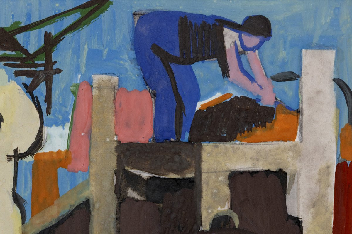 Roger Derieux - The Masons - Gouache - About 1955 - Authentication Stamp-photo-2
