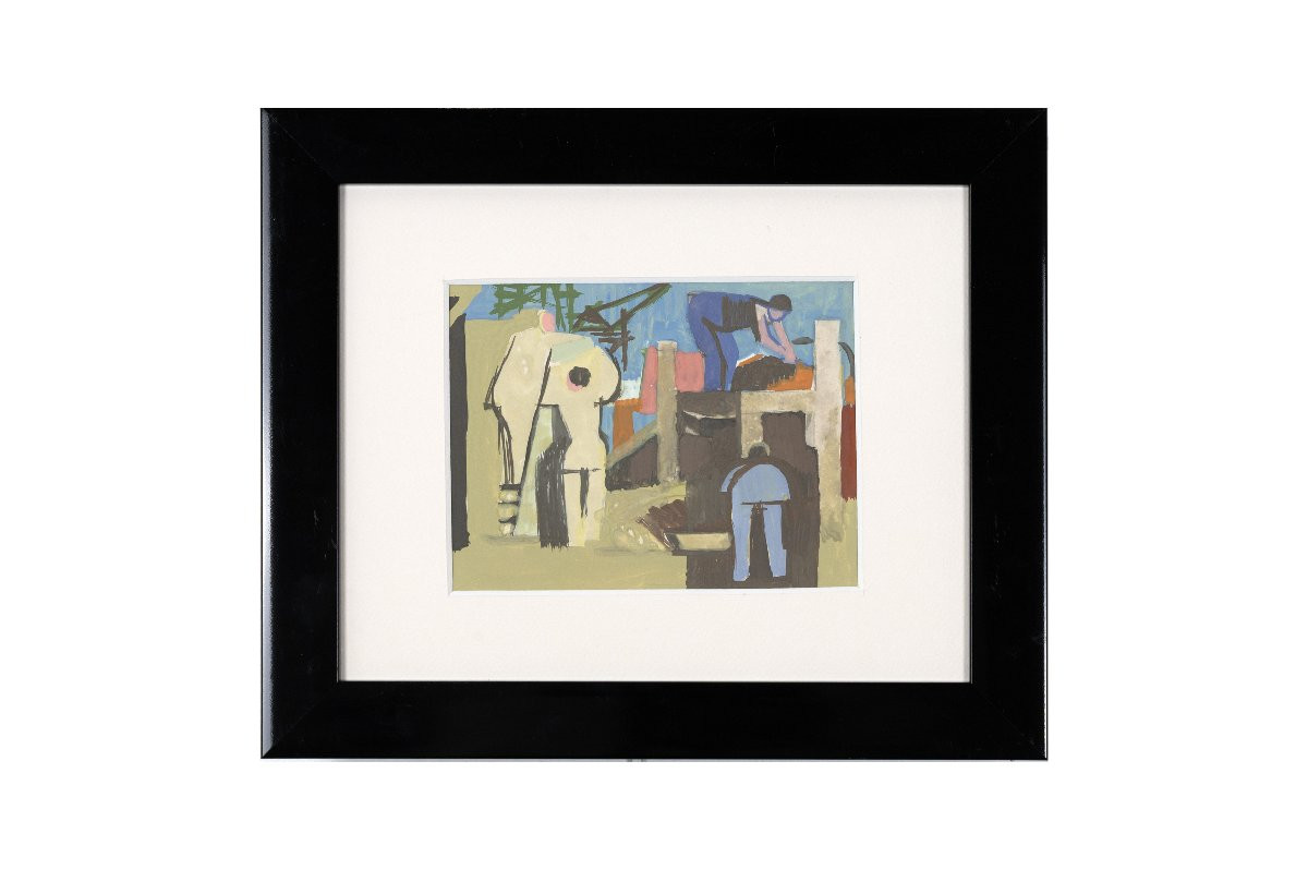 Roger Derieux - The Masons - Gouache - About 1955 - Authentication Stamp-photo-4