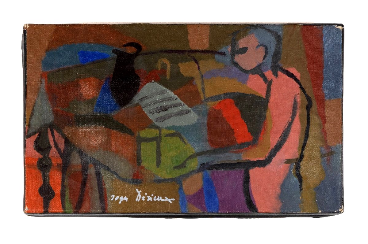 Roger DERIEUX – Personnage rose – Huile sur toile –  1956 - Signée -photo-2