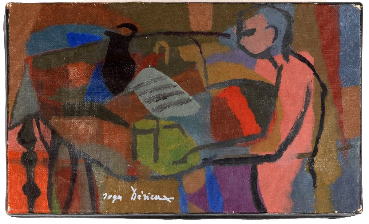Roger DERIEUX – Personnage rose – Huile sur toile –  1956 - Signée 