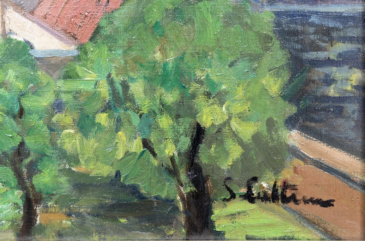 View Of Mons (hainaut, Belgium) - Oil On Canvas - About 1940-photo-3