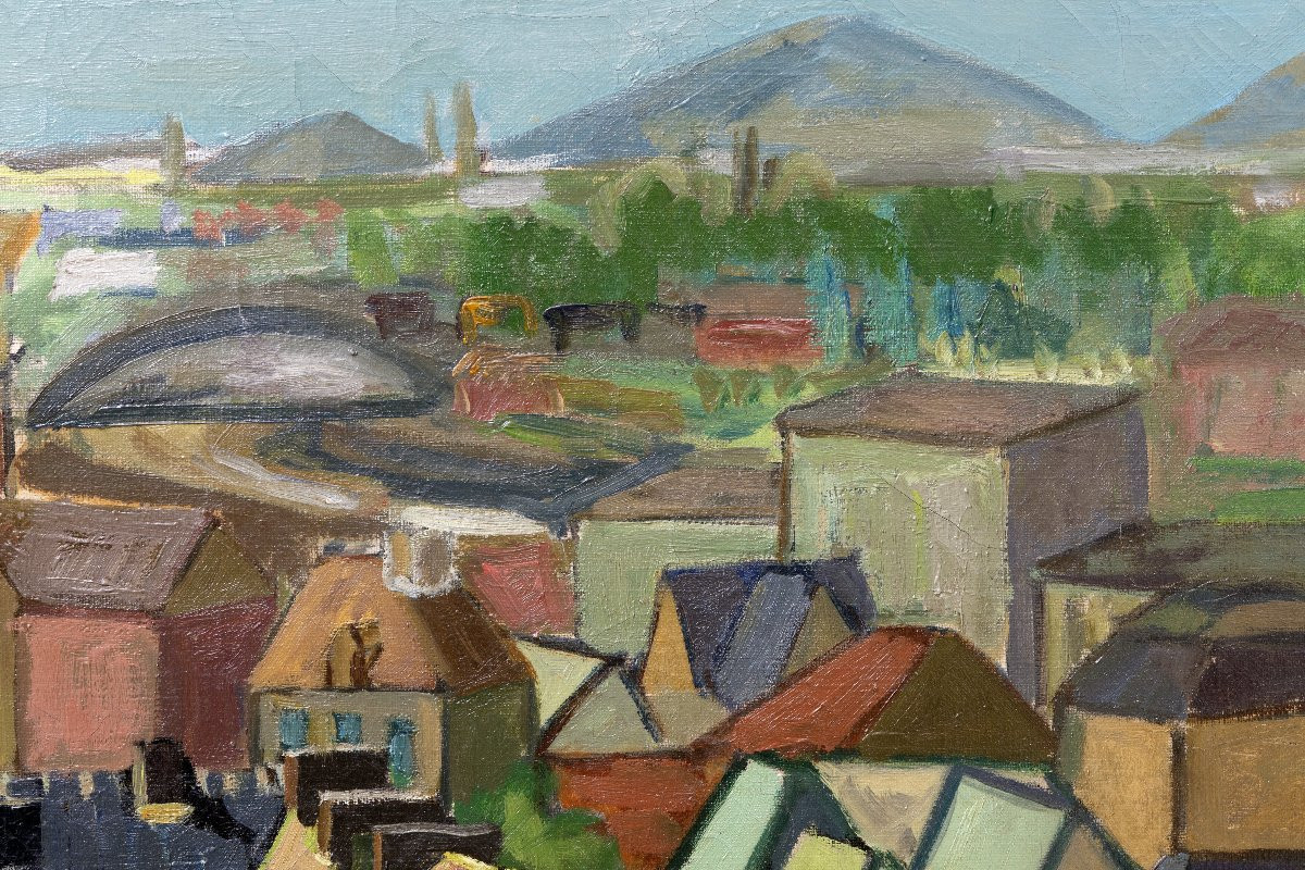 View Of Mons (hainaut, Belgium) - Oil On Canvas - About 1940-photo-1