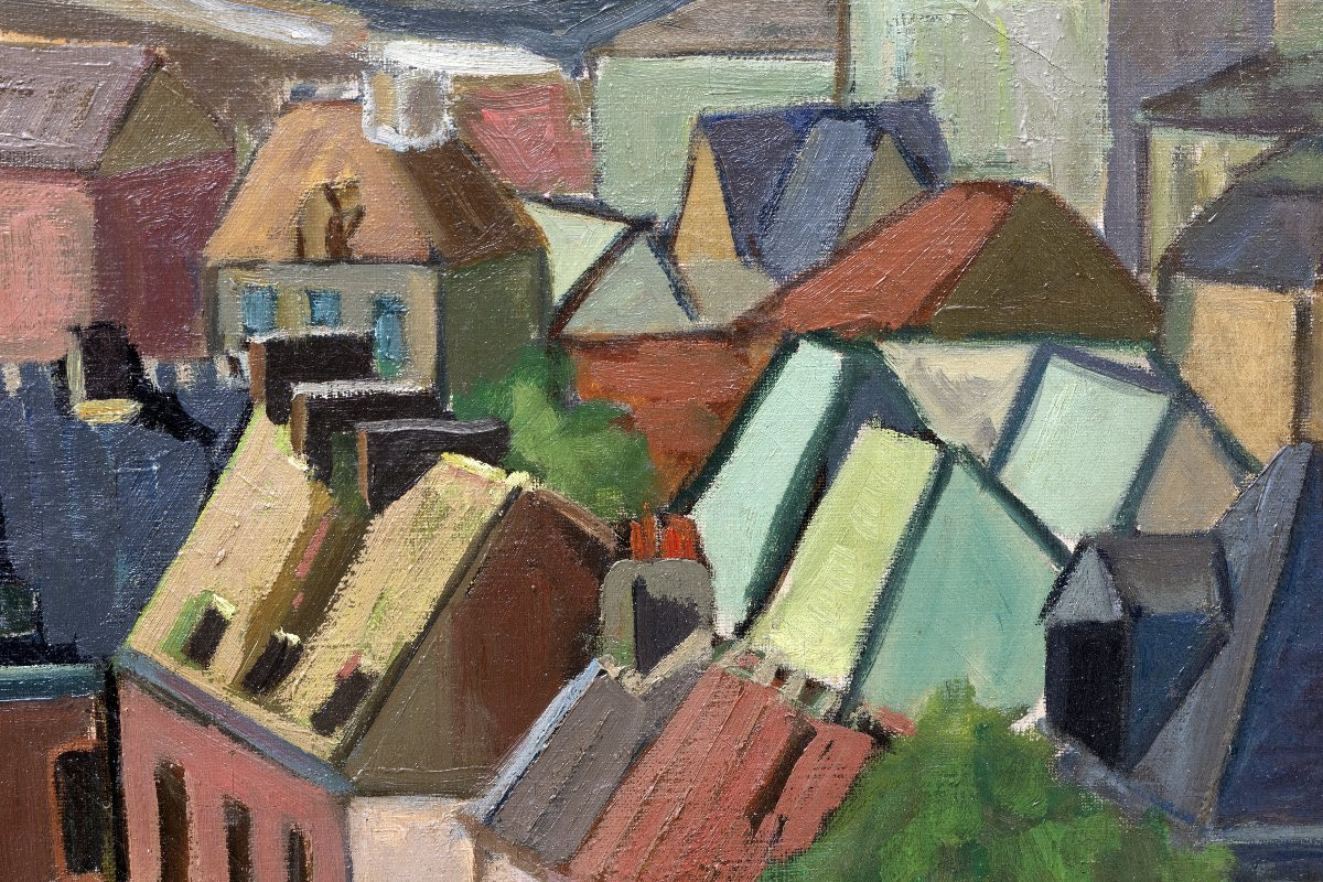 View Of Mons (hainaut, Belgium) - Oil On Canvas - About 1940-photo-2