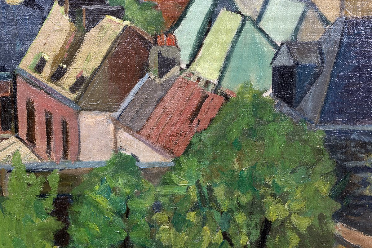 View Of Mons (hainaut, Belgium) - Oil On Canvas - About 1940-photo-4