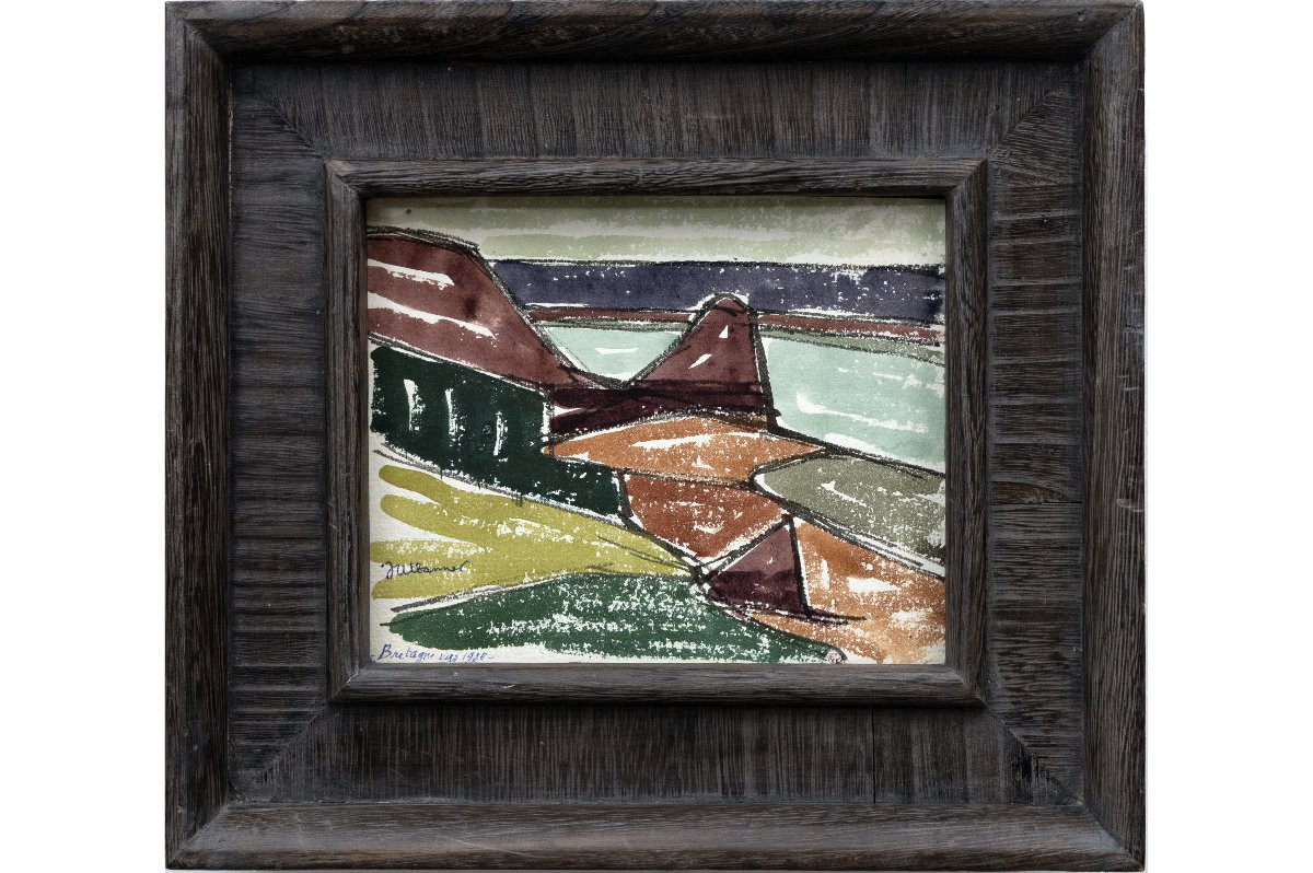 Claude DALBANNE - Bretagne, vers 1920 - Aquarelle et encre - Signé et daté-photo-2