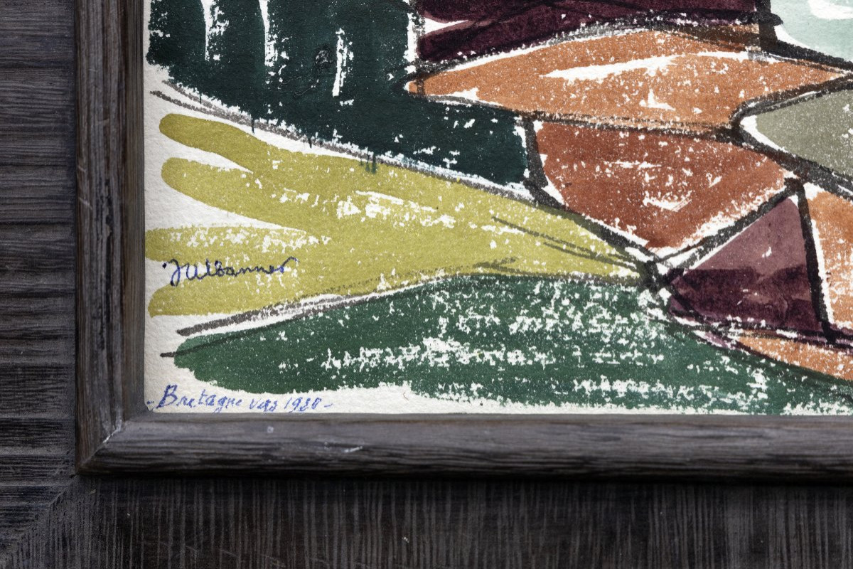 Claude DALBANNE - Bretagne, vers 1920 - Aquarelle et encre - Signé et daté-photo-3