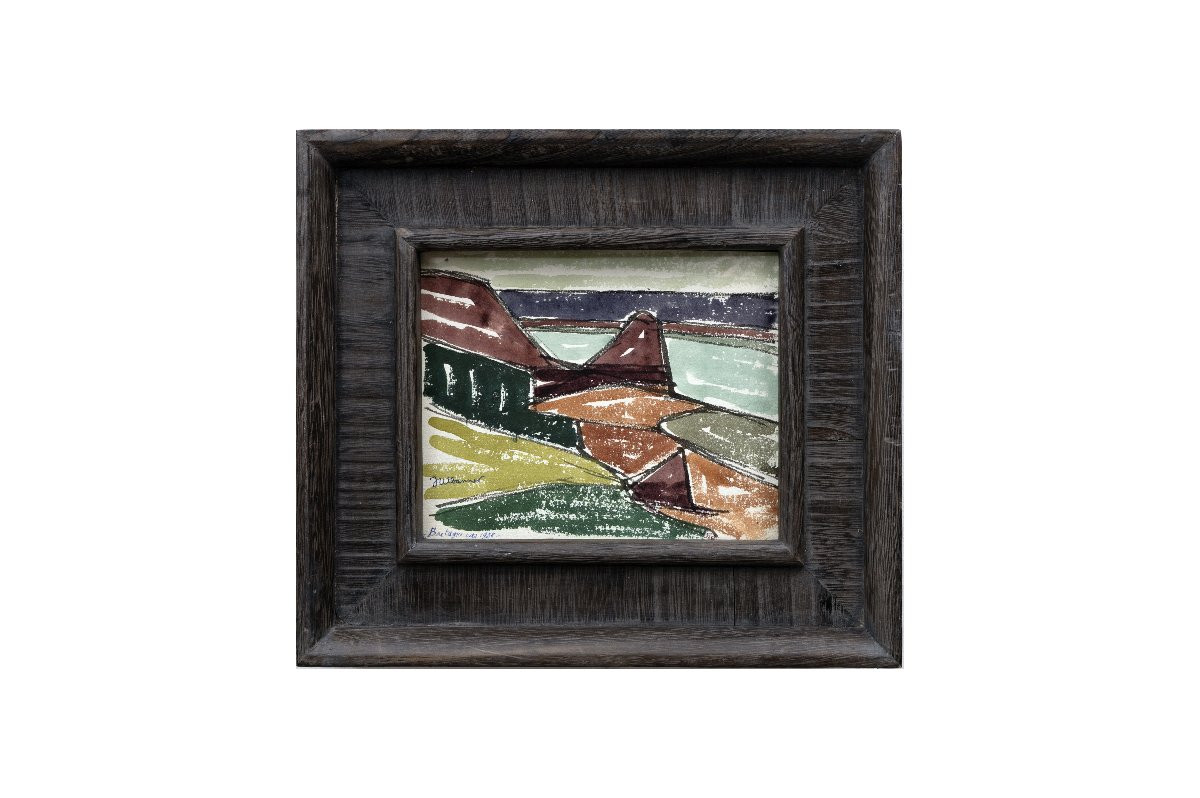 Claude DALBANNE - Bretagne, vers 1920 - Aquarelle et encre - Signé et daté-photo-3