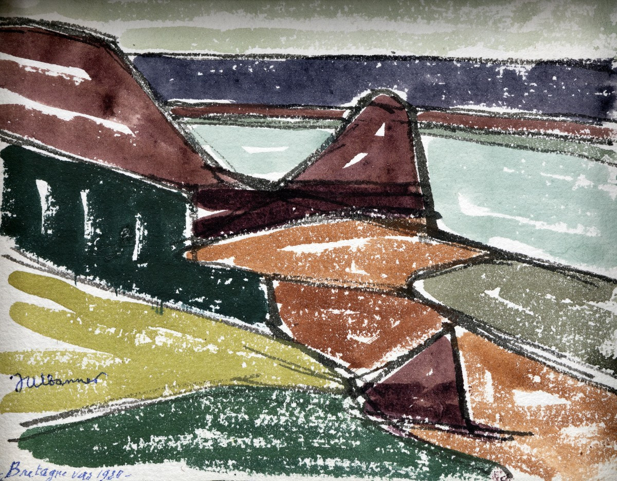 Claude DALBANNE - Bretagne, vers 1920 - Aquarelle et encre - Signé et daté
