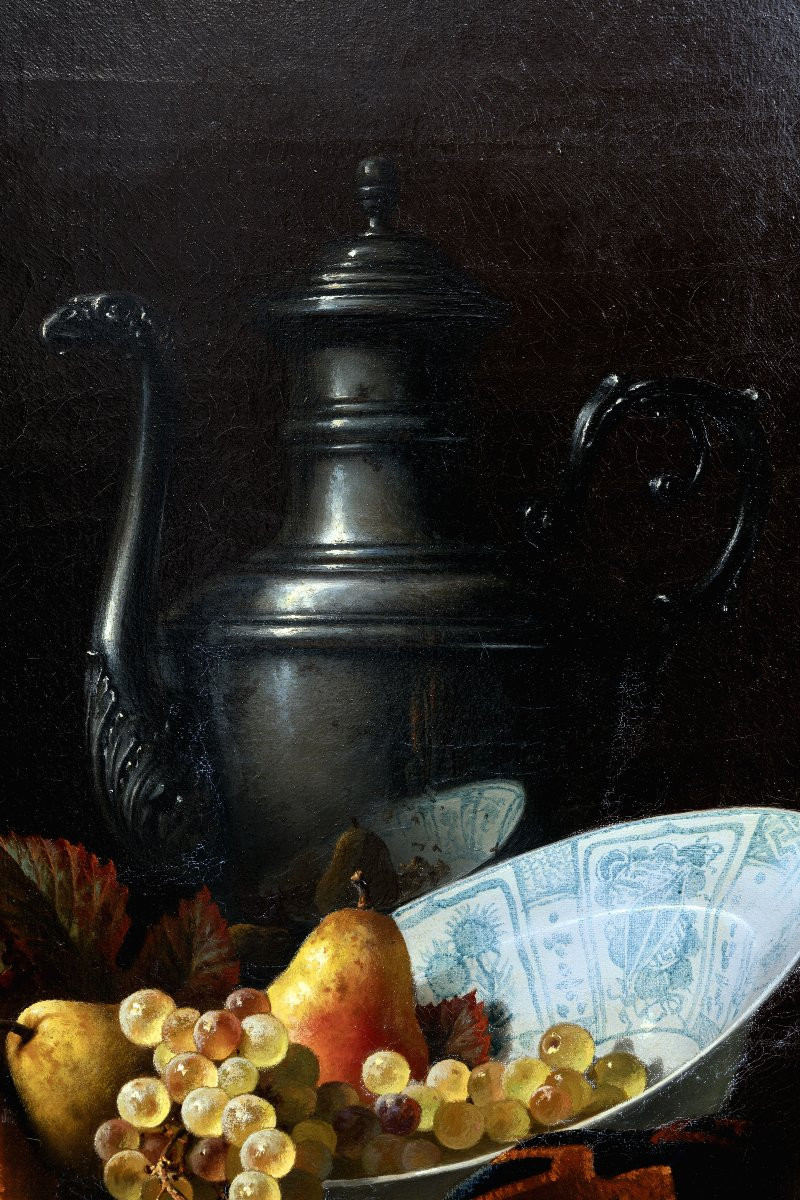 Jean GRIMAL – Composition aux fruits, au tapis et à l'aiguière – Huile sur toile – Signée - XXe-photo-2