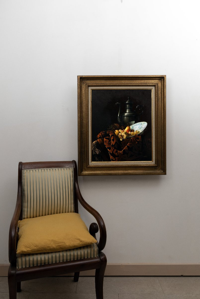 Jean GRIMAL – Composition aux fruits, au tapis et à l'aiguière – Huile sur toile – Signée - XXe-photo-7