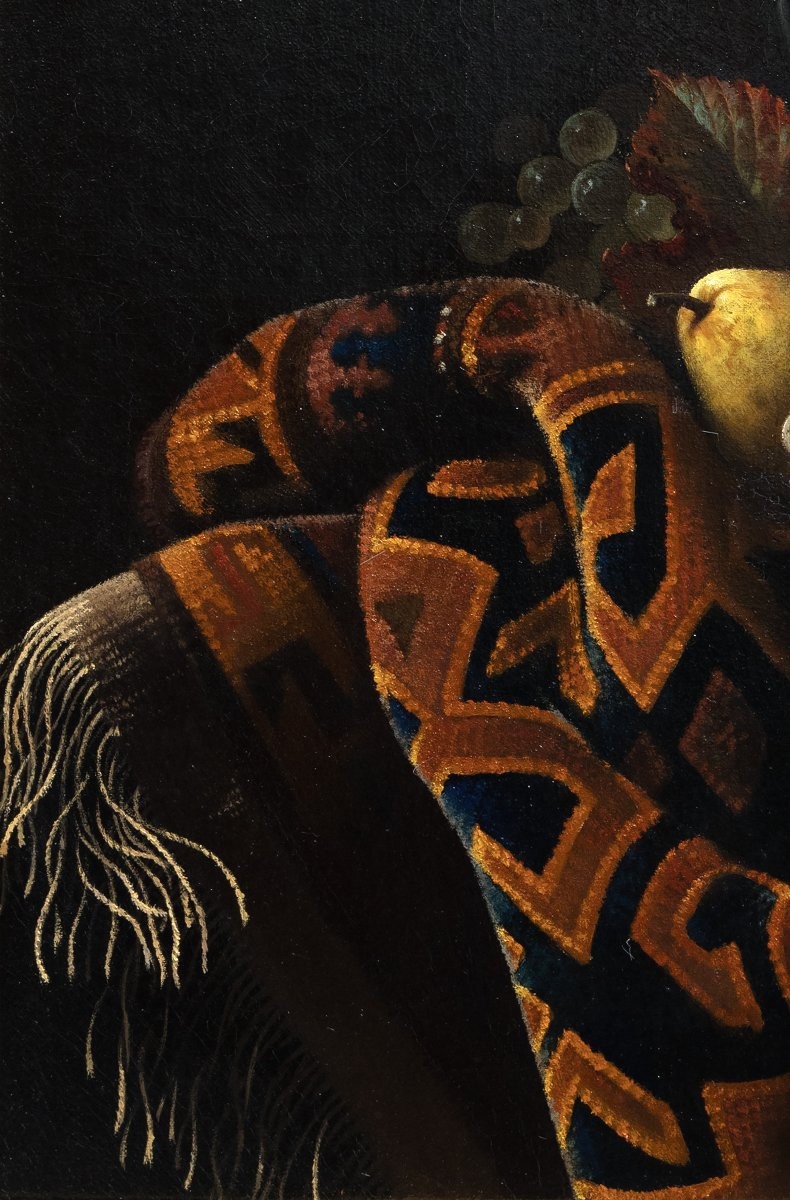 Jean GRIMAL – Composition aux fruits, au tapis et à l'aiguière – Huile sur toile – Signée - XXe-photo-4