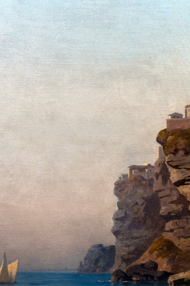 Antoine Claude Ponthus-cinier - Amalfi Coast With Cliffs And Figures - Oil On Canvas-photo-1