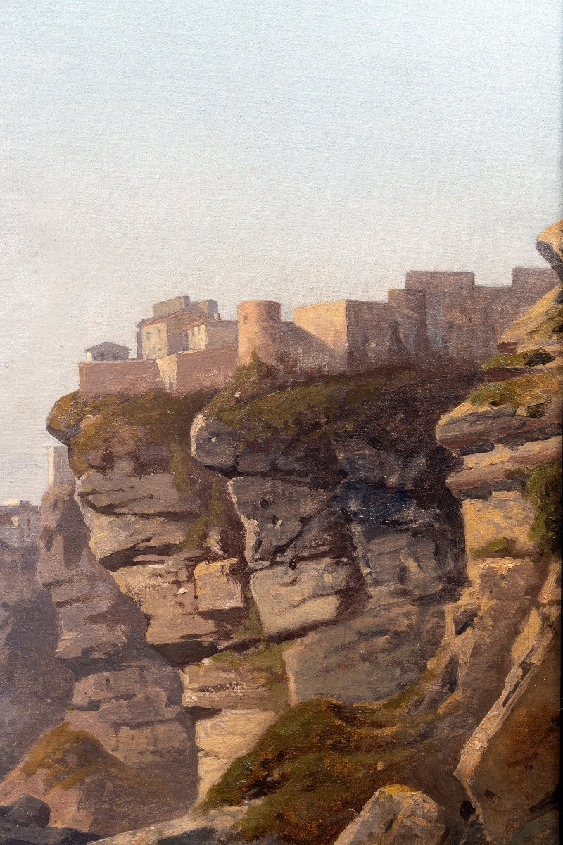 Antoine Claude Ponthus-cinier - Amalfi Coast With Cliffs And Figures - Oil On Canvas-photo-5