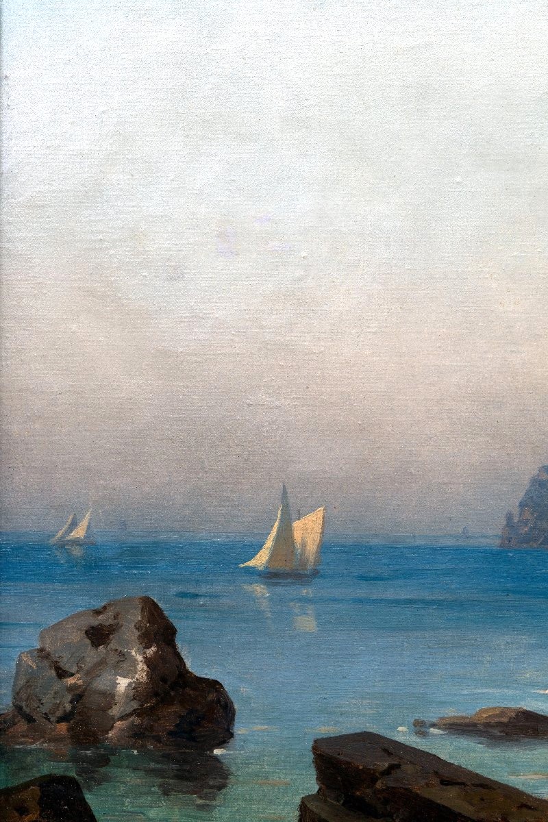 Antoine Claude Ponthus-cinier - Amalfi Coast With Cliffs And Figures - Oil On Canvas-photo-2