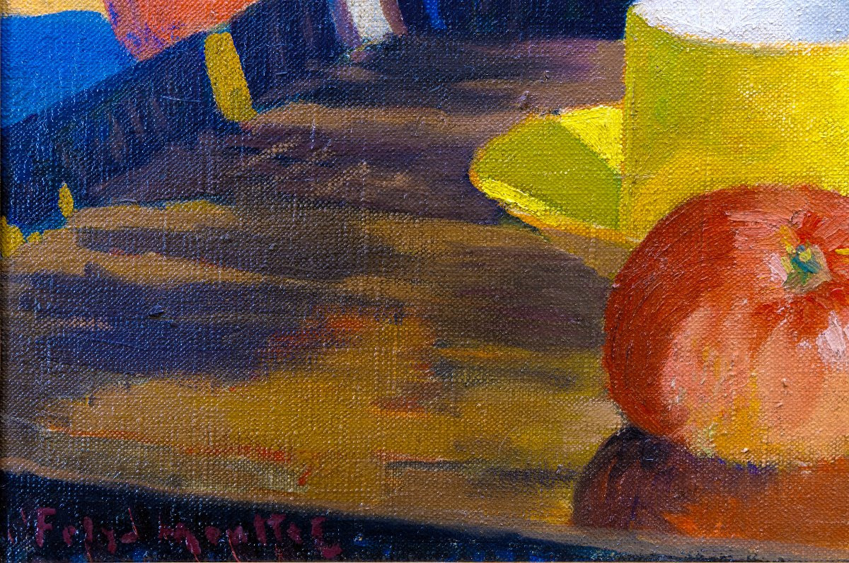Fély-mouttet - Still Life With A Teapot - Oil On Canvas - Signed-photo-3