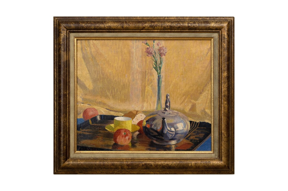 Fély-mouttet - Still Life With A Teapot - Oil On Canvas - Signed-photo-4