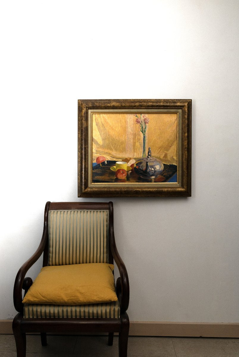 Fély-mouttet - Still Life With A Teapot - Oil On Canvas - Signed-photo-5