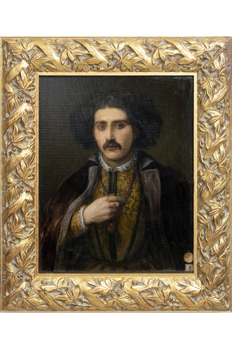 Portrait d’acteur en costume de scène – Huile sur toile – XIXe - Monogrammée-photo-2