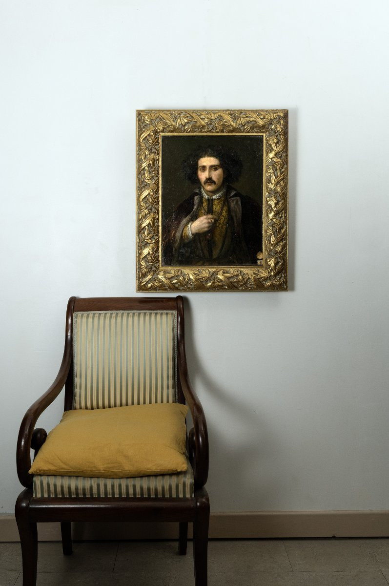 Portrait d’acteur en costume de scène – Huile sur toile – XIXe - Monogrammée-photo-7