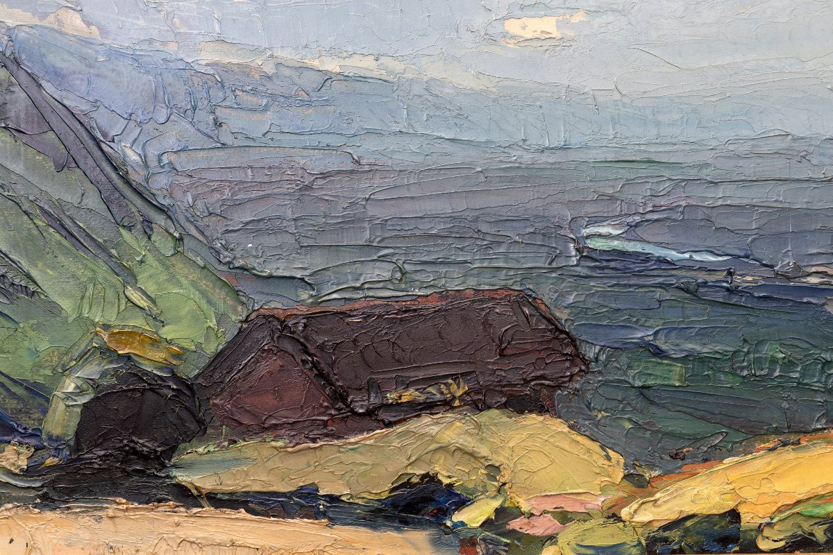 Pierre Calès - Isère Valley Towards Grenoble - Oil On Cardboard , 73 X 33 Cm-photo-1