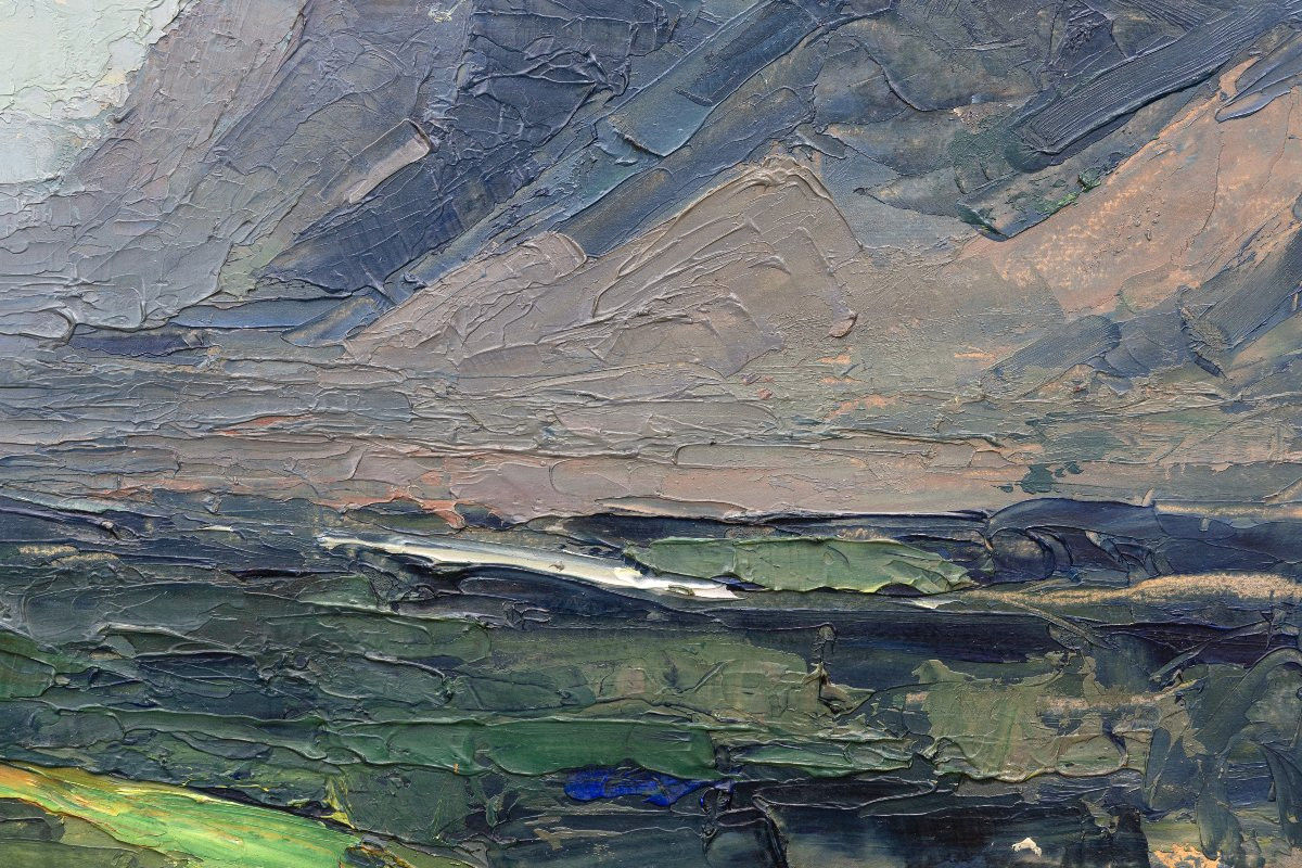 Pierre Calès - Isère Valley Towards Grenoble - Oil On Cardboard , 73 X 33 Cm-photo-2