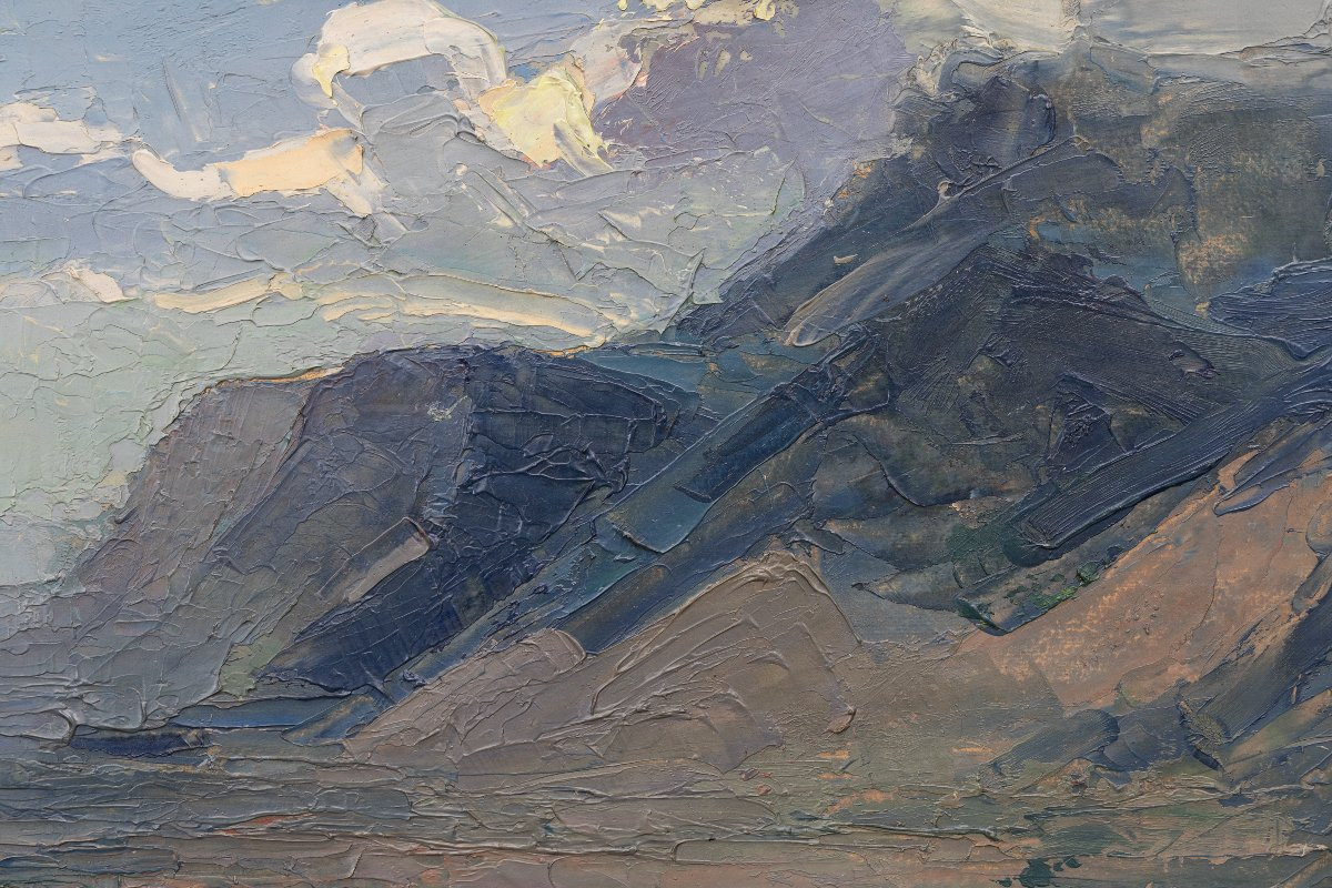Pierre Calès - Isère Valley Towards Grenoble - Oil On Cardboard , 73 X 33 Cm-photo-3