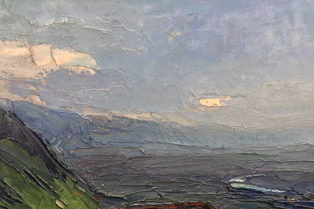 Pierre Calès - Isère Valley Towards Grenoble - Oil On Cardboard , 73 X 33 Cm-photo-4