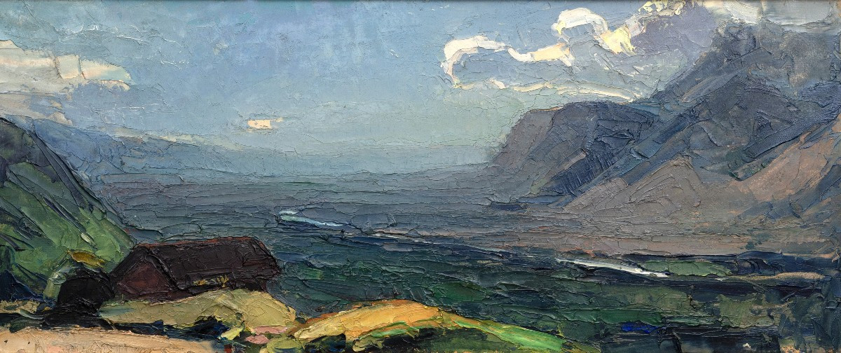 Pierre Calès - Isère Valley Towards Grenoble - Oil On Cardboard , 73 X 33 Cm