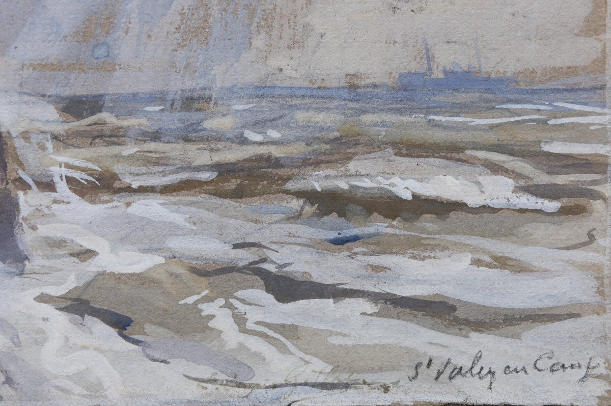 Eugène Louis GILLOT – Tempête sur le phare de Saint-Valéry-En-Caux – Gouache –  Signée -photo-3