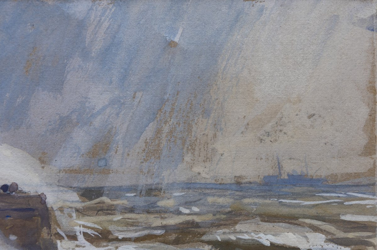 Eugène Louis GILLOT – Tempête sur le phare de Saint-Valéry-En-Caux – Gouache –  Signée -photo-2