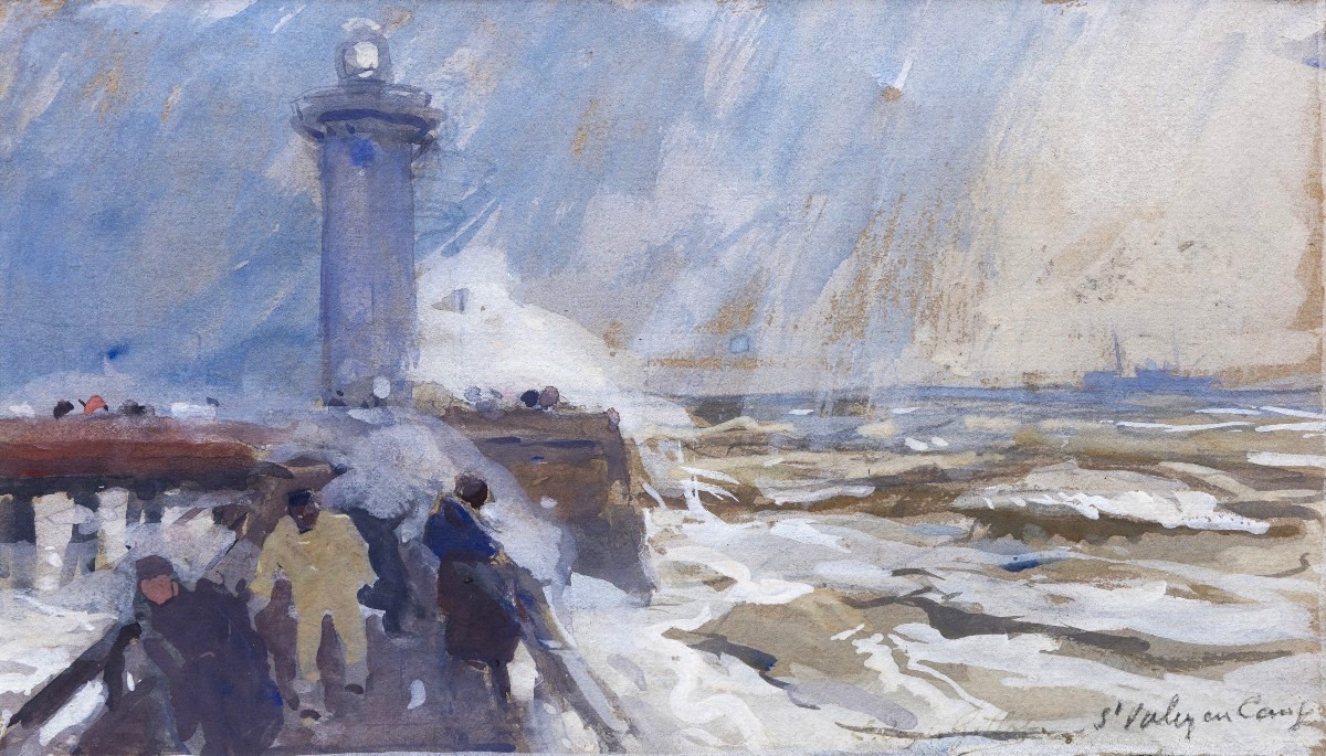 Eugène Louis GILLOT – Tempête sur le phare de Saint-Valéry-En-Caux – Gouache –  Signée 