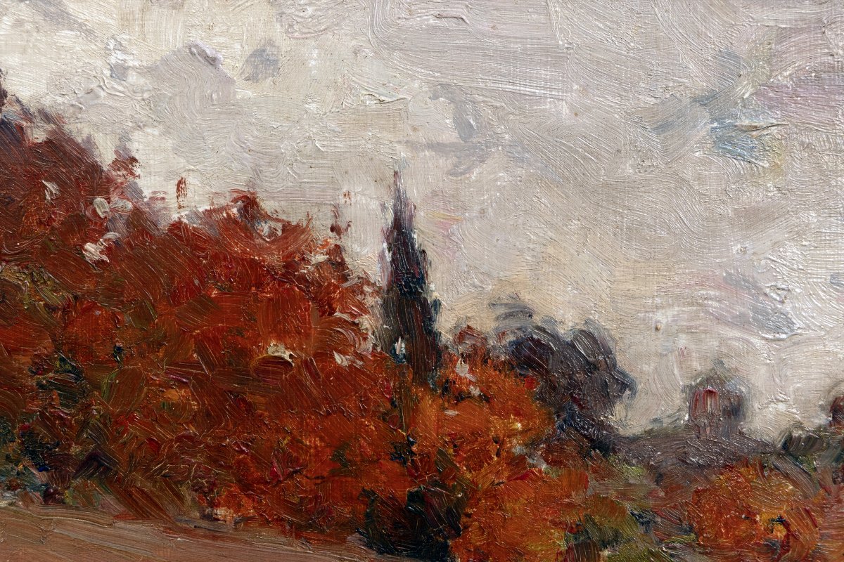 Joseph Milon - Autumn Landscape - Oil On Board - Signed And Dated 1916-photo-3