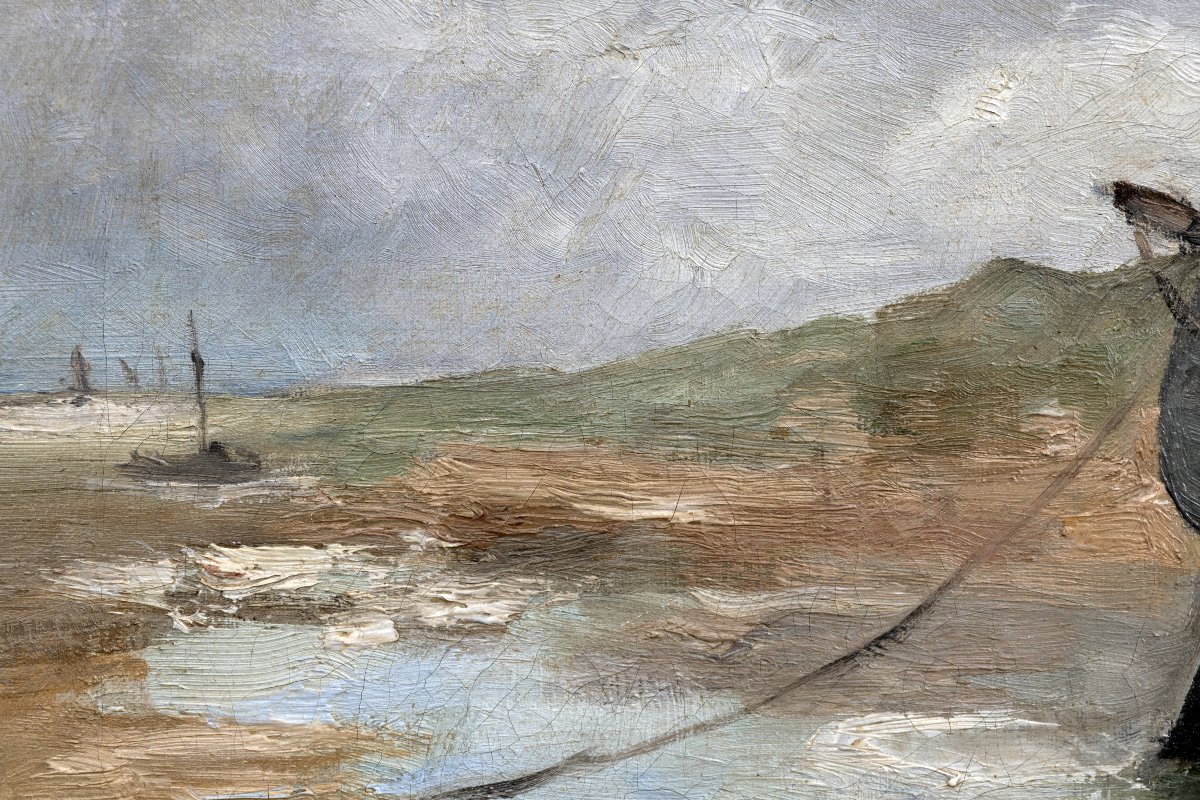 Marie CHARLES - Barque échouée à marée basse - Huile sur toile - Signée et datée 1900-photo-3