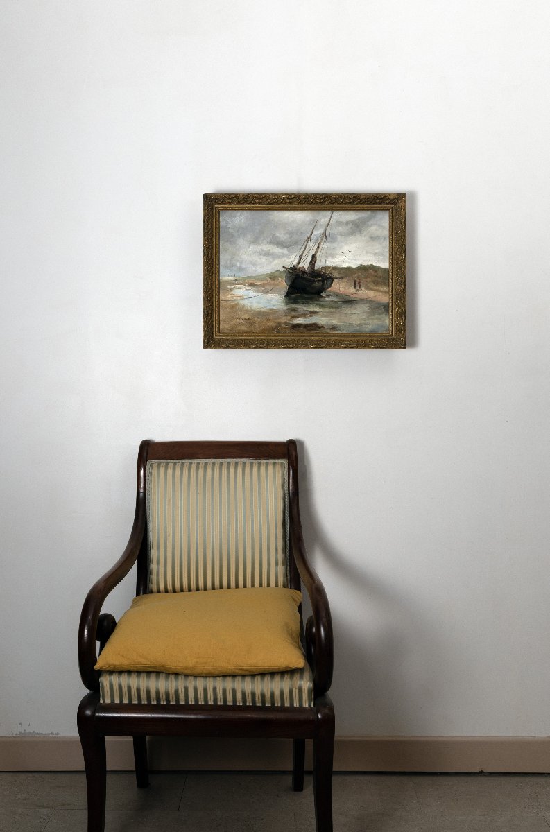 Marie CHARLES - Barque échouée à marée basse - Huile sur toile - Signée et datée 1900-photo-6