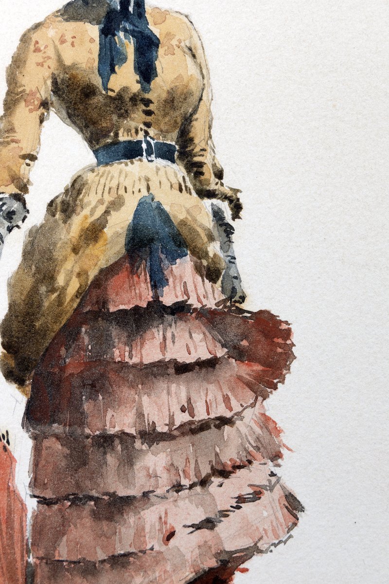 Élégante à l'ombrelle - Aquarelle - Vers 1880 - Signée-photo-4