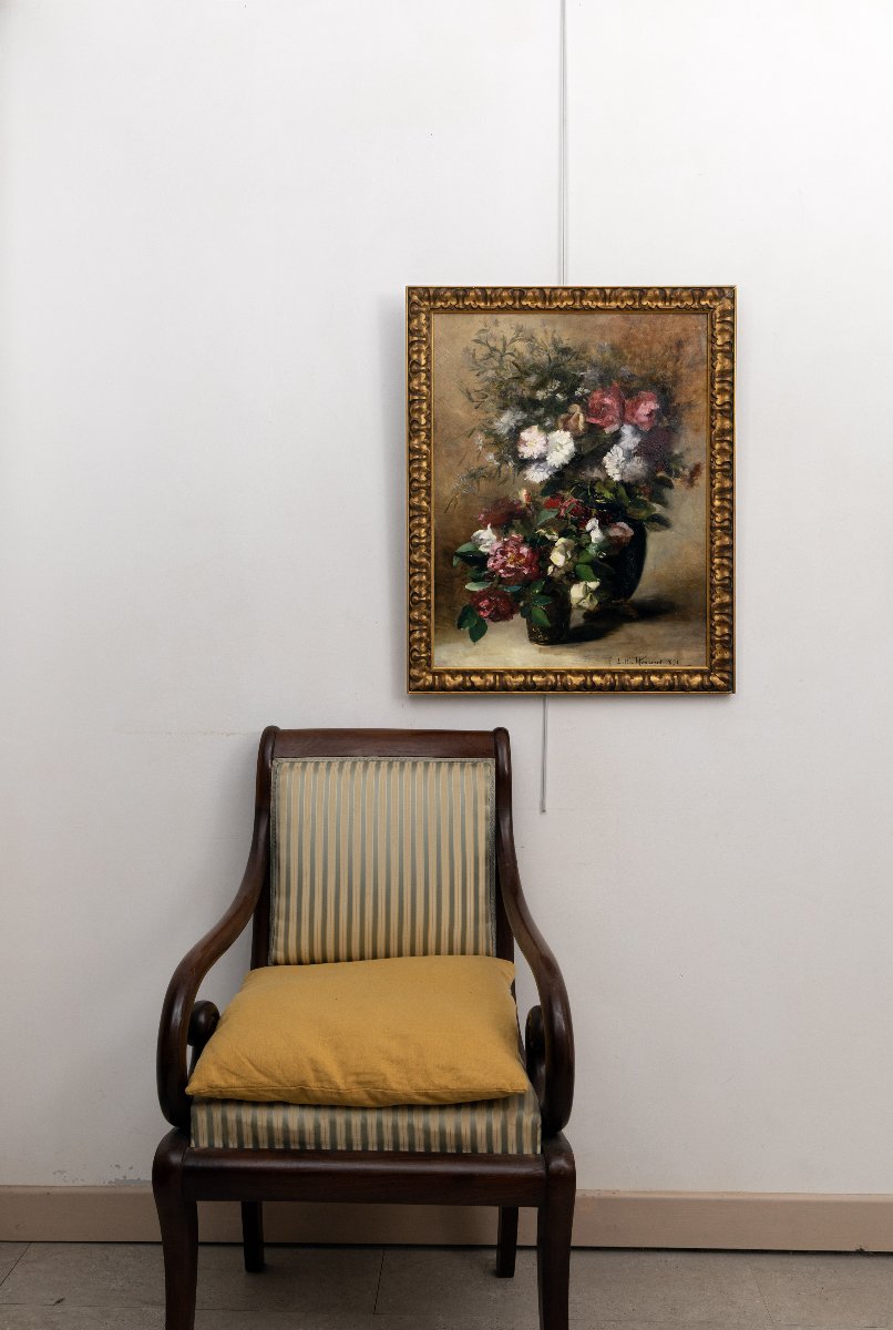 Lillie Honnorat - Deux Bouquets De Roses Et Fleurs Des Champs - Oil On Canvas - 19th Century - Signed-photo-5