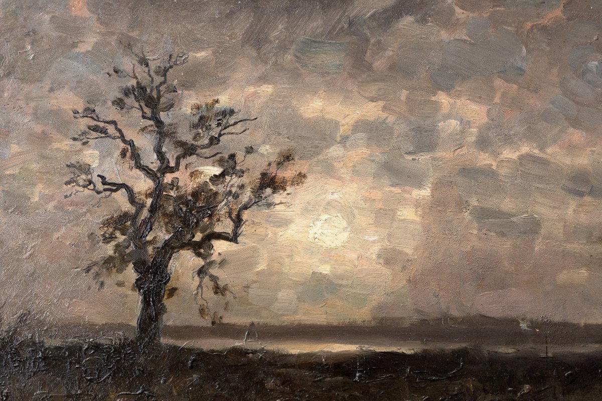 Alphonse STENGELIN – Moulin au bord d’un canal, Ciel d’orage – Huiles sur panneau - Signées-photo-4
