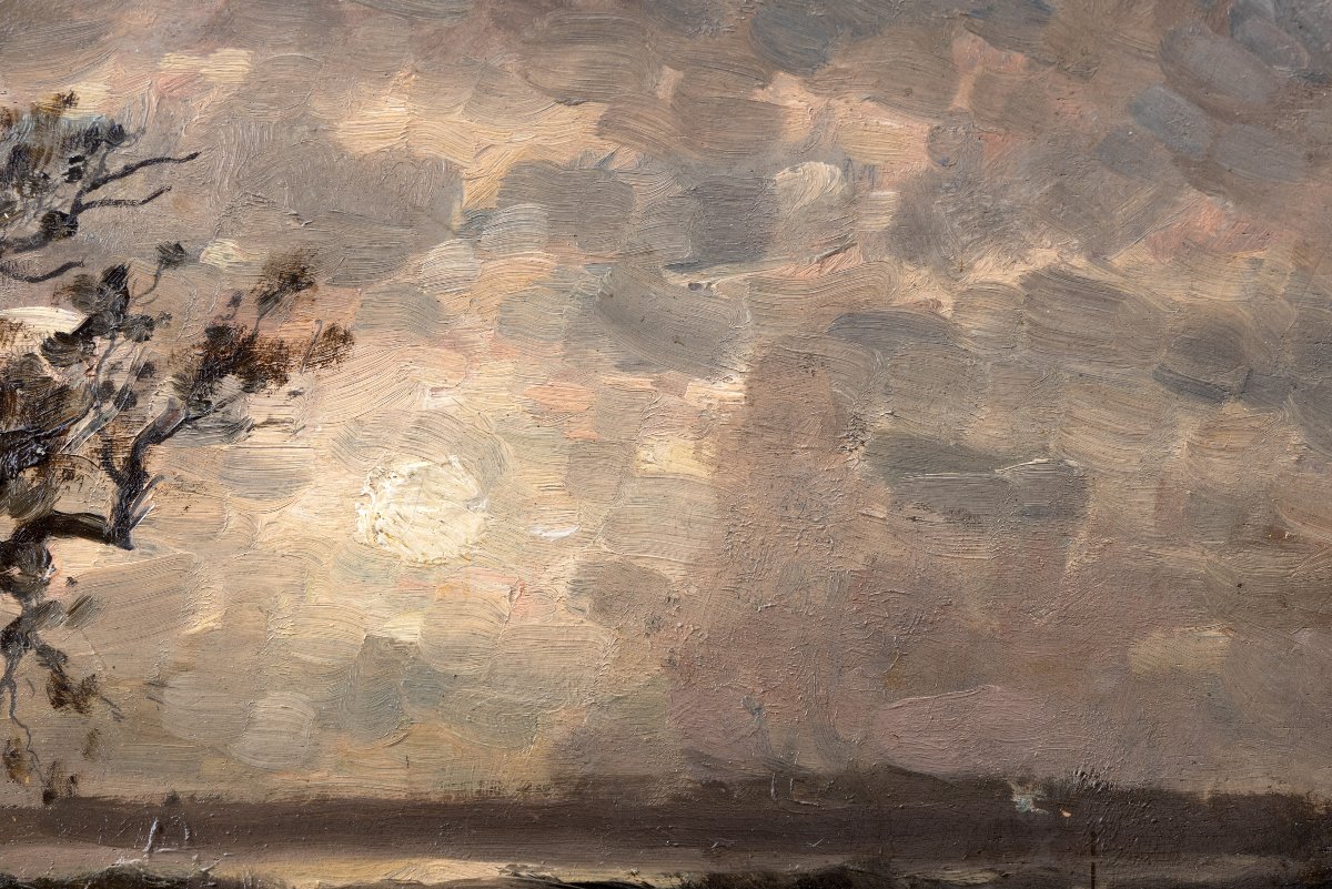 Alphonse STENGELIN – Moulin au bord d’un canal, Ciel d’orage – Huiles sur panneau - Signées-photo-5