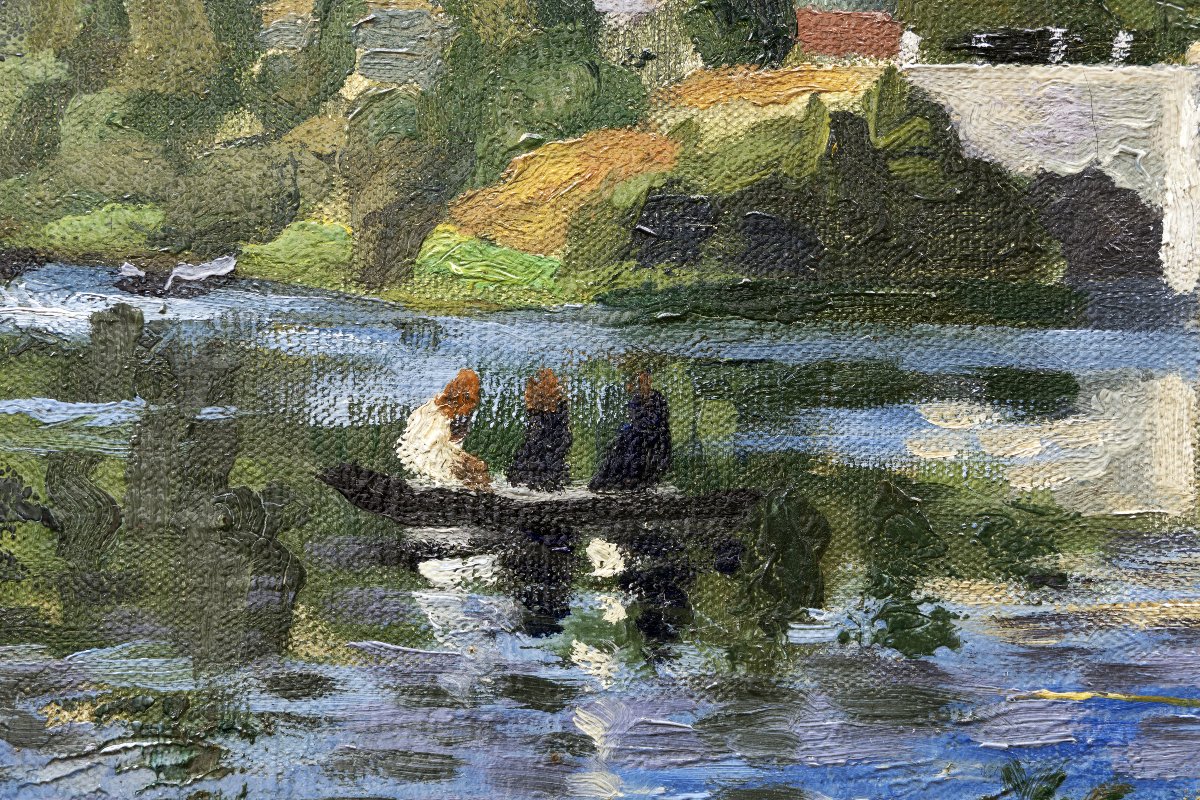 Pierre-Eugène CLAIRIN – Bords de rivière à l'écluse, avec personnages– Huile sur toile – Signée-photo-3