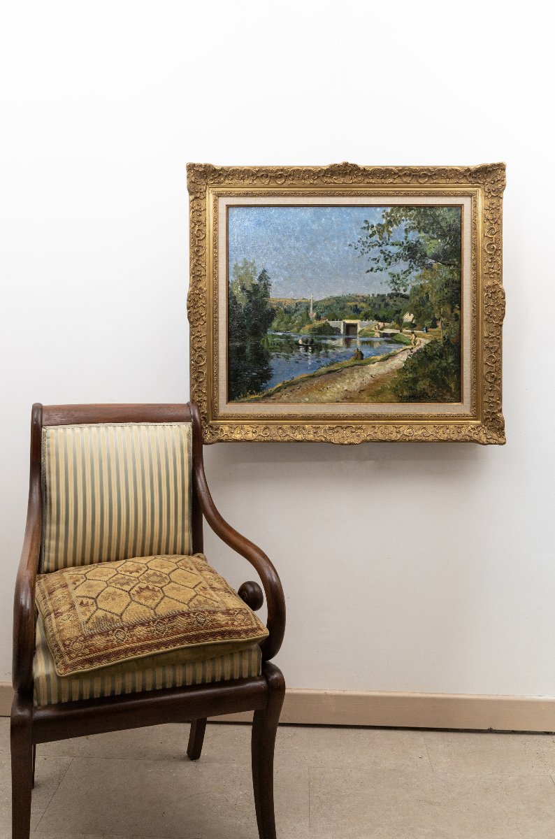 Pierre-Eugène CLAIRIN – Bords de rivière à l'écluse, avec personnages– Huile sur toile – Signée-photo-6