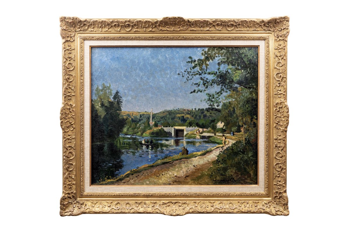 Pierre-Eugène CLAIRIN – Bords de rivière à l'écluse, avec personnages– Huile sur toile – Signée-photo-7
