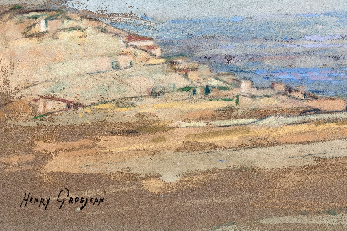 Henry GROSJEAN – Paysage du Revermont – Pastel – Signé -photo-3