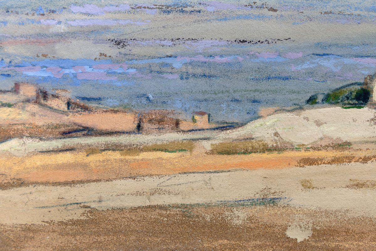 Henry GROSJEAN – Paysage du Revermont – Pastel – Signé -photo-3