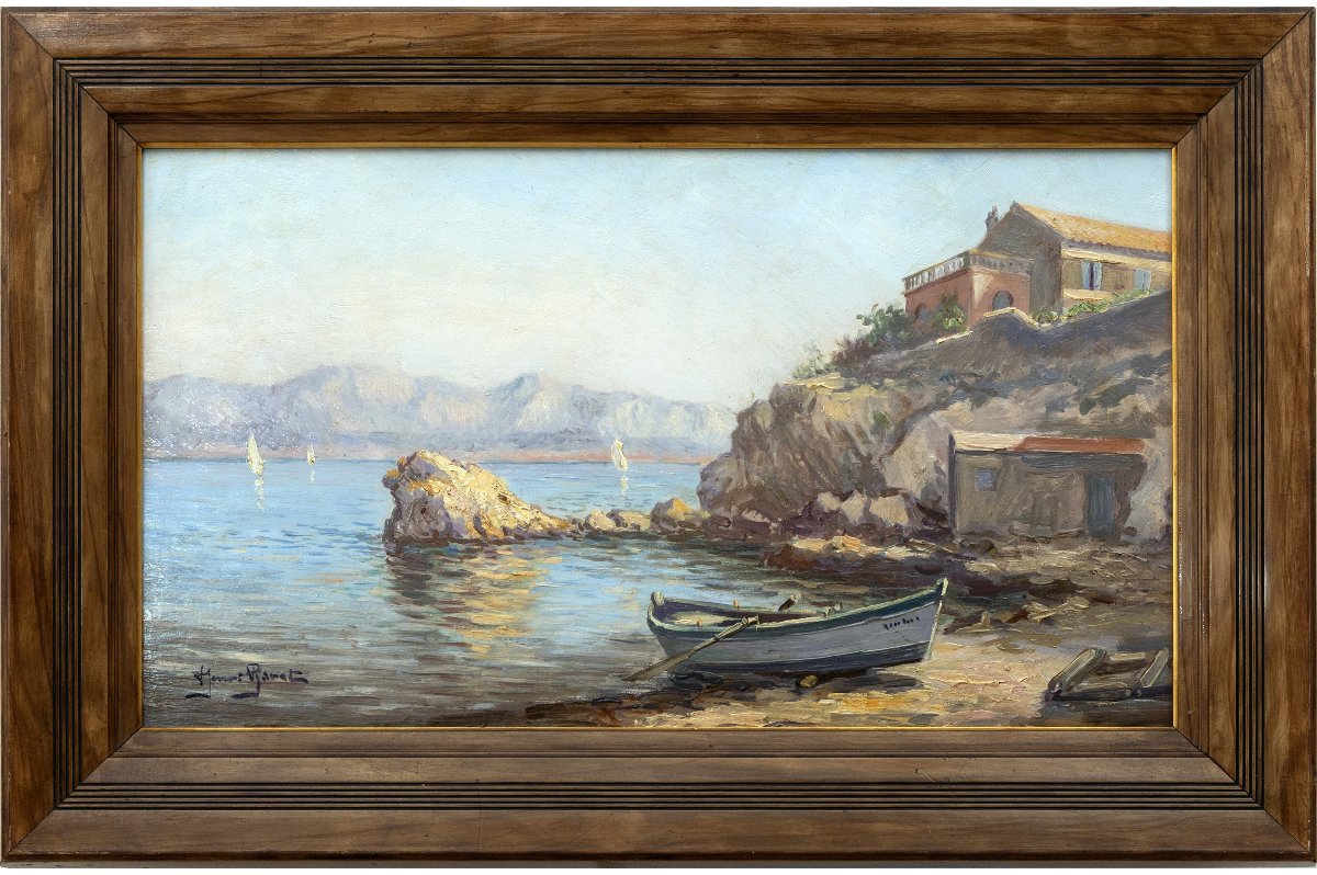 Henri Baret – Maldormé Cove In Marseille – Oil On Panel – Signed And Dated 1905 On The Reverse-photo-2