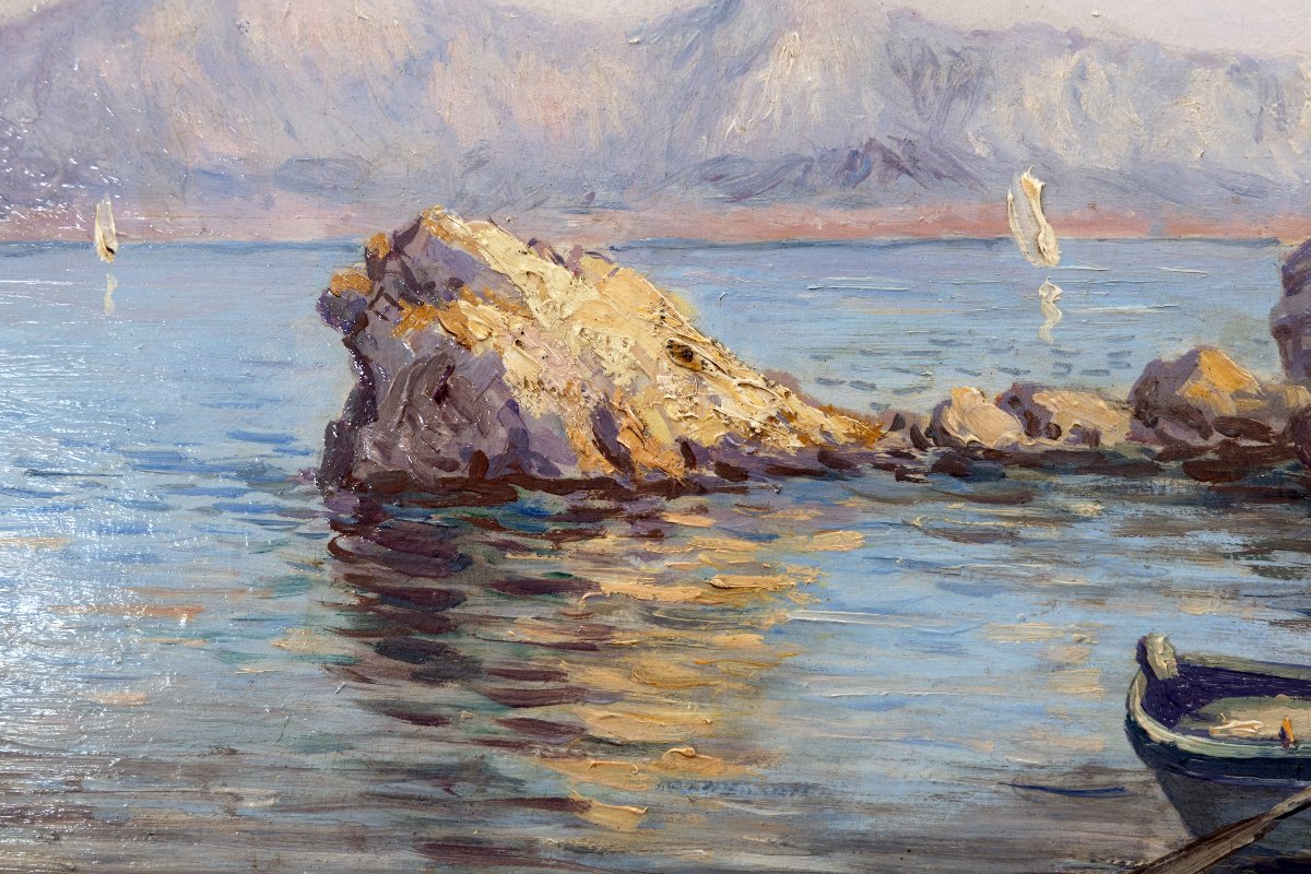 Henri Baret – Maldormé Cove In Marseille – Oil On Panel – Signed And Dated 1905 On The Reverse-photo-2