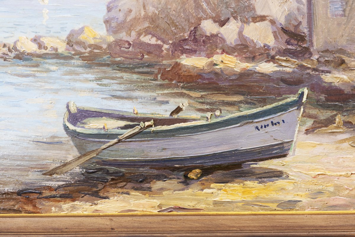Henri Baret – Maldormé Cove In Marseille – Oil On Panel – Signed And Dated 1905 On The Reverse-photo-3