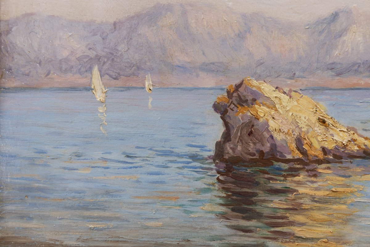 Henri Baret – Maldormé Cove In Marseille – Oil On Panel – Signed And Dated 1905 On The Reverse-photo-5